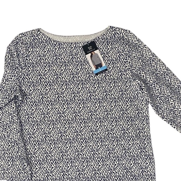 *NWT* Rafaella Long Sleeve Women's White Navy Cross Tiles Print Top Size Large - Picture 10 of 14